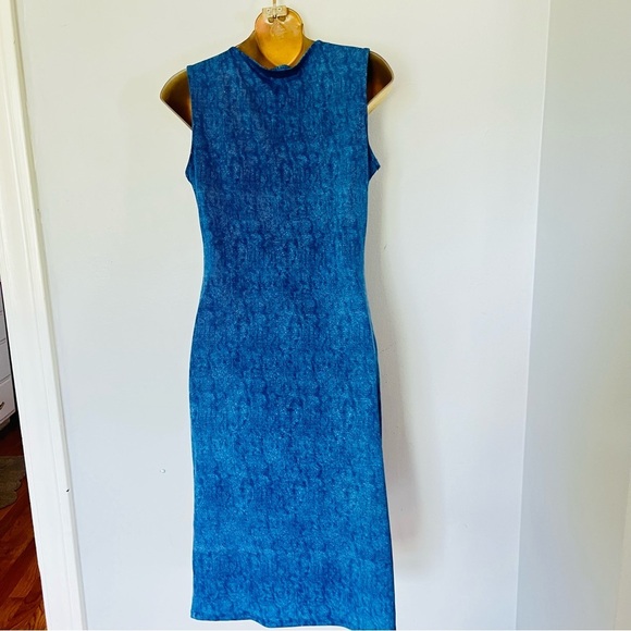 Cotton Candy Blue denim print Midi Dress for Cocktail - Picture 3 of 5